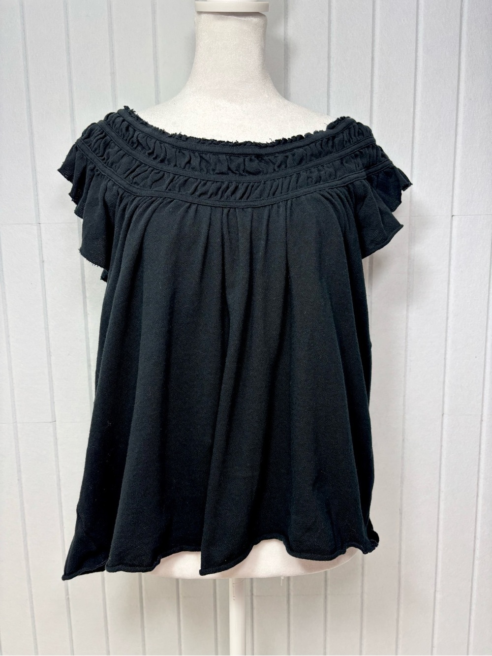 We The Free Black Coconut tree Smocked Off-Shoulder Tunic Top Size S